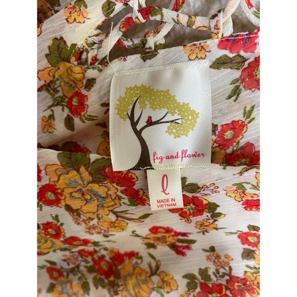 Anthropology Fig & Flower Womens Floral Print Dress Lace-Up Back Cap Sleeve L - Picture 4 of 8